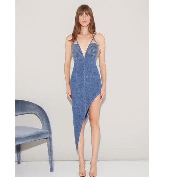 Fleur du Mal Asymmetrical Denim High Leg Dress in Denim. Worn once. - Picture 5 of 9